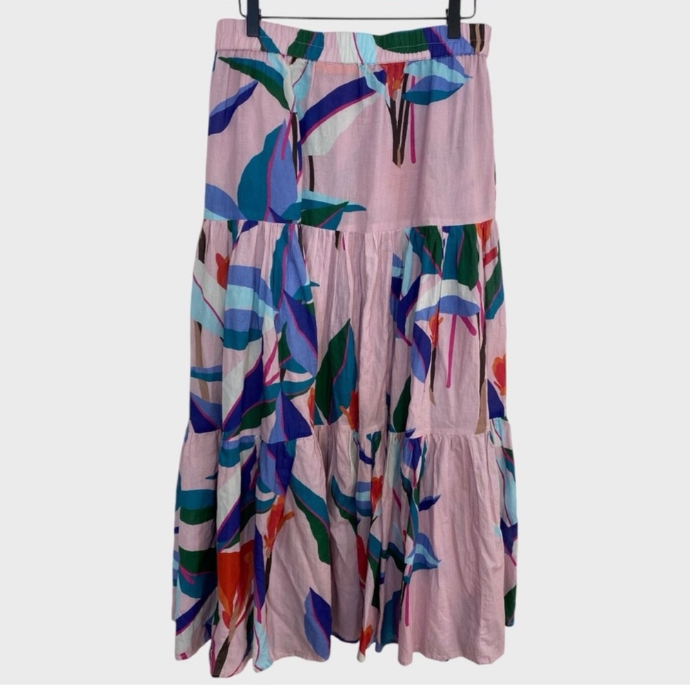 Oliphant Pink Multicolor Floral Leaf Maxi Skirt Size Medium - Picture 2 of 5